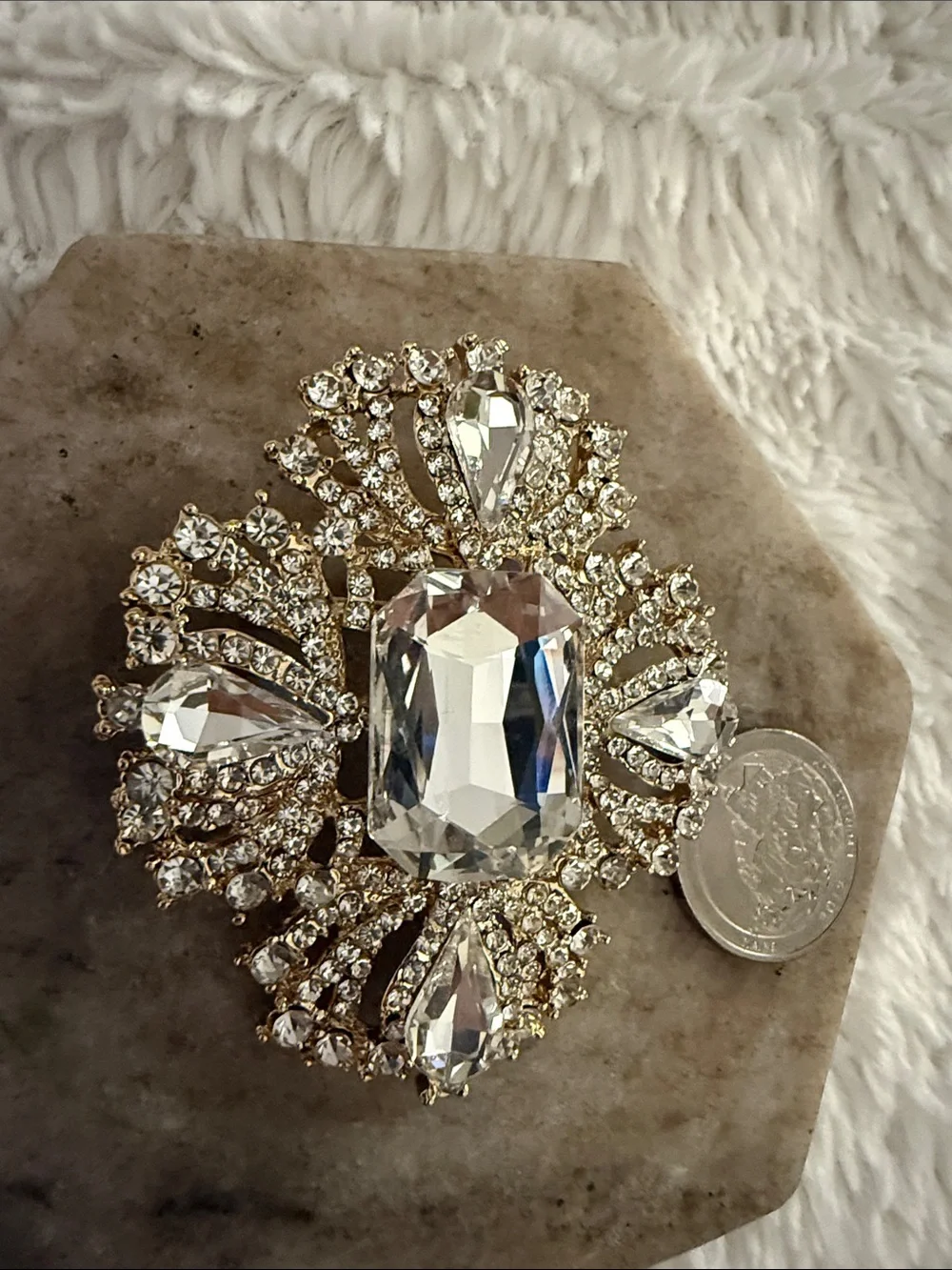 Clear Crystal Statement Brooch - Gold Setting